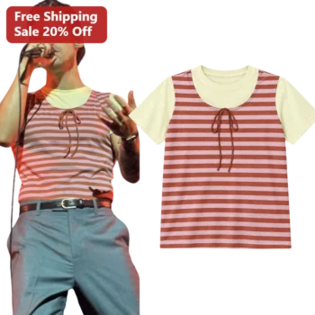 Harry Styles Retro Striped Lace Up Front Graphic Tee Love On Tour Fan Merch available at our Miami, Florida warehouse