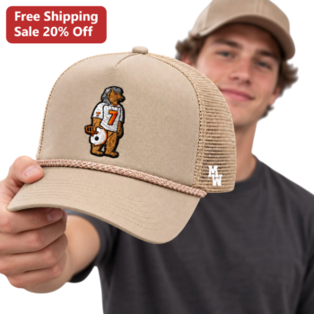 Football Bear Trucker Hat Varsity Mascot Patch Snapback Cap for Men Women Game Day Gift available at our Miami, Florida warehouse