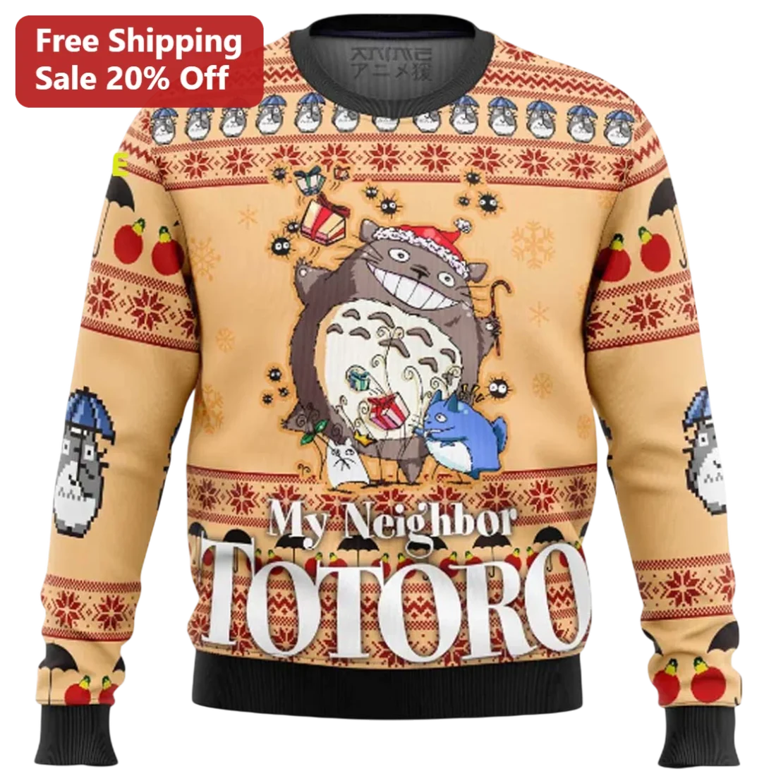 My Neighbor Totoro Sweatshirt Ugly Christmas Santa Hat Fair Isle Studio Ghibli Holiday Gift for Anim available at our Miami, Florida warehouse