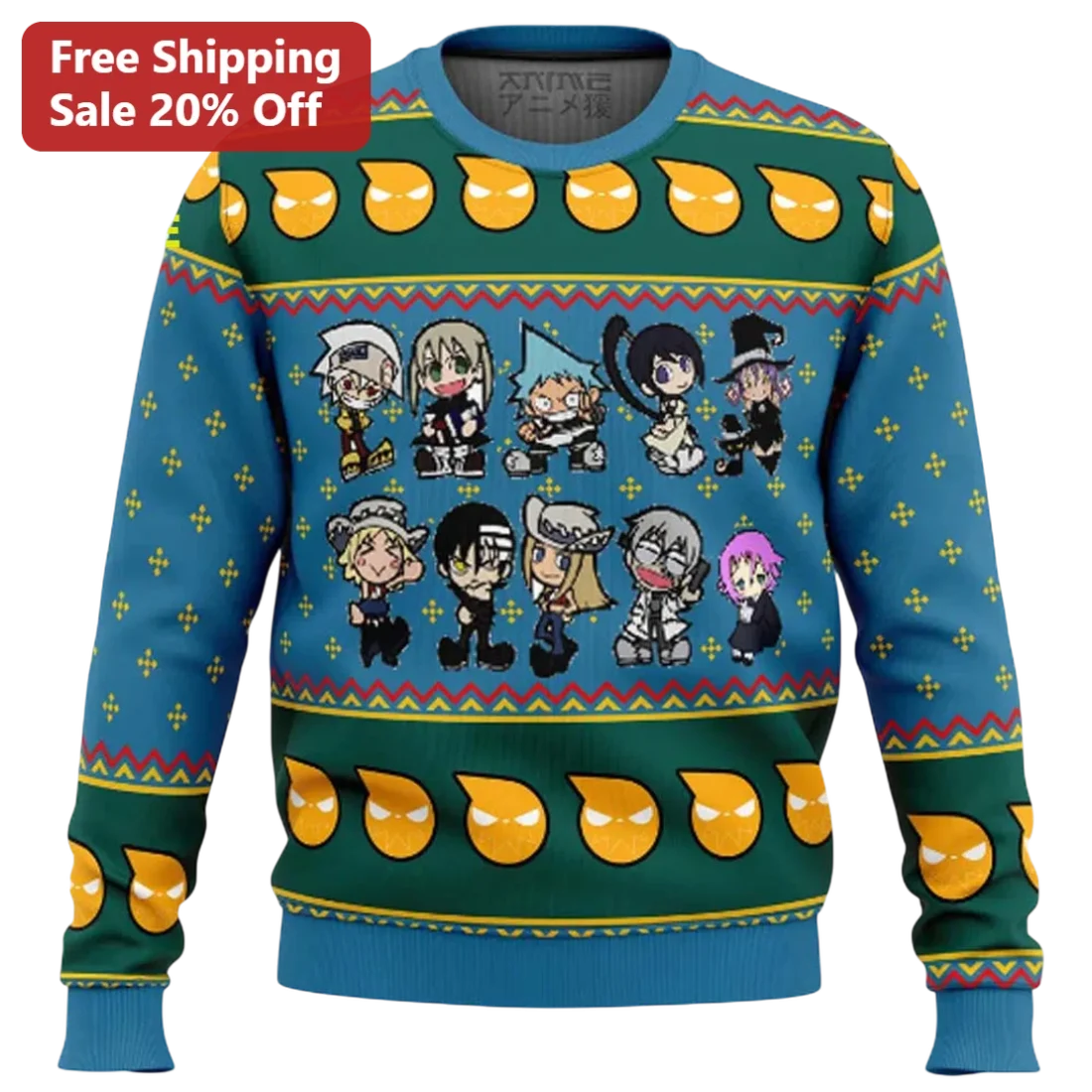 Soul Eater Sweatshirt Ugly Christmas Chibi Anime Characters Holiday Gift for Anime Fans available at our Miami, Florida warehouse