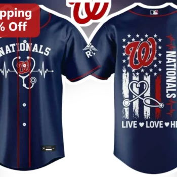 Nationals Live Love Heal Baseball Jersey Healthcare Worker Gift Navy available at our Miami, Florida warehouse
