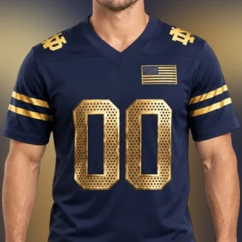 Navy Gold Football Jersey Mockup Tee Custom Name Personalized Game Day Spirit Wear Shirt available at our Miami, Florida warehouse