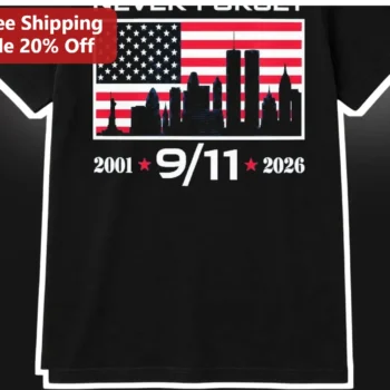 Never Forget 9/11 Memorial Tee 25th Anniversary Tribute Shirt available at our Miami, Florida warehouse