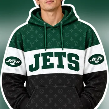 New York Jets Luxury Monogram Pullover Hoodie Men's NFL Game Day Apparel available at our Miami, Florida warehouse