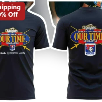 Newcastle Knights Our Time 2026 NRL Grand Final Tee Rugby League Fan Gear available at our Miami, Florida warehouse