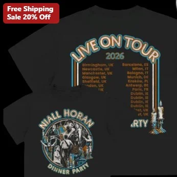 Niall Horan Dinner Party Live On Tour 2026 Vintage Concert Graphic Tee available at our Miami, Florida warehouse