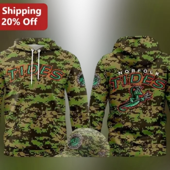 Norfolk Tides Camo Hoodie Digital Baseball Team Fan Gear available at our Miami, Florida warehouse