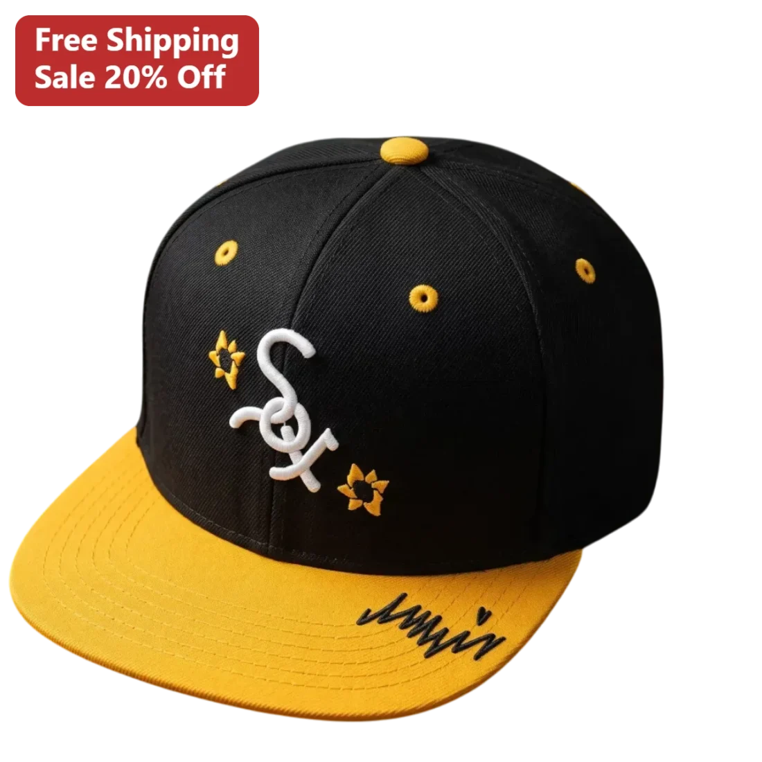 Black and Gold Embroidered Cap Hat Luxury Streetwear Baseball Headwear available at our Miami, Florida warehouse