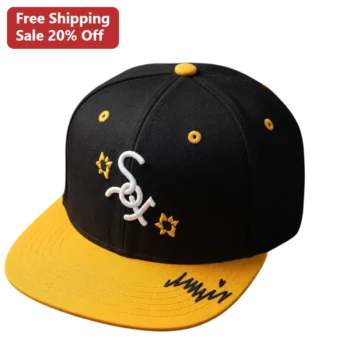 Black and Gold Embroidered Cap Hat Luxury Streetwear Baseball Headwear available at our Miami, Florida warehouse