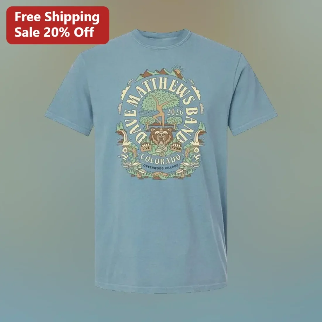 Dave Matthews Band Live From Colorado Graphic Tee DMB Fan Merch Psychedelic Bear Guitar Shirt available at our Miami, Florida warehouse
