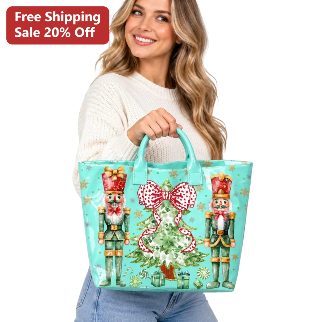 Nutcracker Christmas Tree Tote Bag Holiday Gift for Women available at our Miami, Florida warehouse