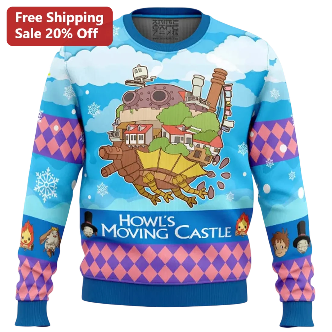 Howl's Moving Castle Sweater, Studio Ghibli Inspired Anime Knit Sweater, Fantasy Castle Graphic Crew available at our Miami, Florida warehouse