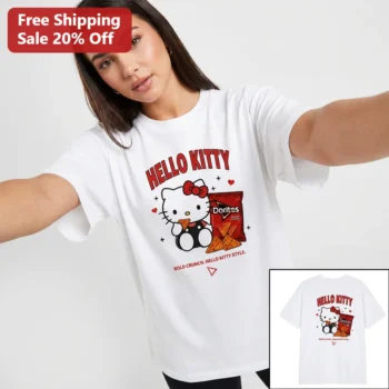 Hello Kitty Doritos Bold Crunch Graphic Tee Cute Attitude Nacho Cheese Snack Shirt Gift available at our Miami, Florida warehouse