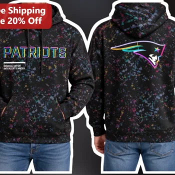 Patriots Crucial Catch Intercept Cancer Hoodie NFL Awareness Paint Splatter Pullover available at our Miami, Florida warehouse