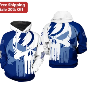 Punisher Skull Hoodie Tampa Bay Lightning NHL Mashup Marvel Fan Gear available at our Miami, Florida warehouse