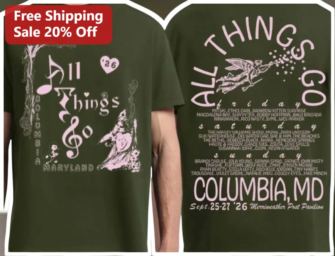 All Things Go Tee 2026 Music Festival Merch Columbia Maryland Indie Pop Graphic Shirt available at our Miami, Florida warehouse