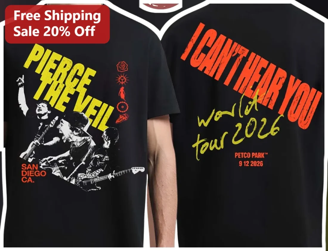 Pierce The Veil I Can't Hear You Graphic Tee Alternative Rock Band Merch available at our Miami, Florida warehouse