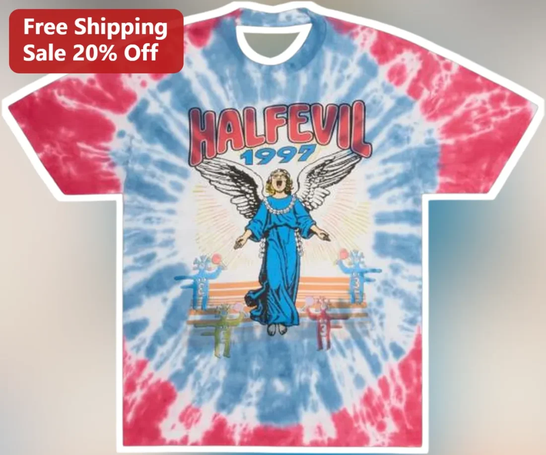 HALFEVIL 1997 Angel Graphic Tee Retro Tie Dye Streetwear Shirt available at our Miami, Florida warehouse
