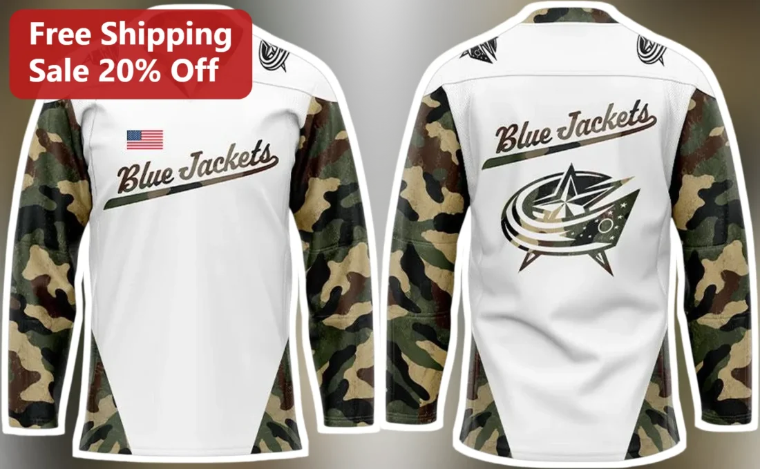 Columbus Blue Jackets Jersey Camo Military Style Hockey Fan Apparel available at our Miami, Florida warehouse