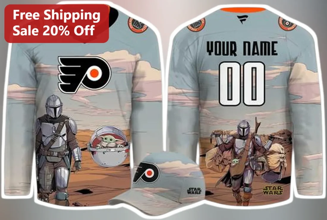 Star Wars Jersey The Mandalorian Grogu Philadelphia Flyers Hockey Style Custom Name Number Gift available at our Miami, Florida warehouse