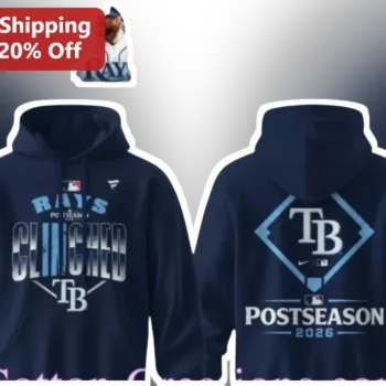 Rays Postseason Clinched Tampa Bay Rays Playoff Hoodie First Team To Clinch 2026 Baseball Fan Gear available at our Miami, Florida warehouse