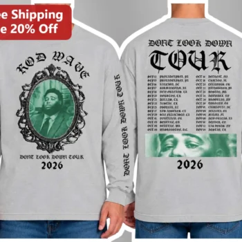 Rod Wave Don't Look Down Tour Long Sleeve Shirt Gothic Vintage Band Merch available at our Miami, Florida warehouse