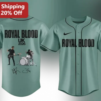 Royal Blood Jersey Vintage Baseball Band Merch Sage Green Rock Tour Shirt available at our Miami, Florida warehouse