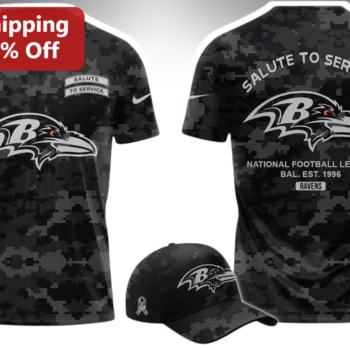 Salute to Service Baltimore Ravens Tee NFL Military Appreciation Est. 1996 Camo Shirt Gift for Fans available at our Miami, Florida warehouse