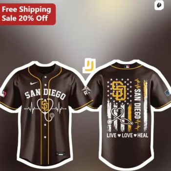 San Diego Live Love Heal Jersey Medical Nurse Doctor Baseball Shirt Gift available at our Miami, Florida warehouse