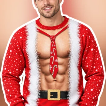 Sexy Santa Abs Sweatshirt Funny Muscle Six Pack Ugly Christmas Sweater Holiday Party Gift available at our Miami, Florida warehouse
