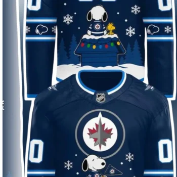 Snoopy Jersey NHL Winnipeg Jets Hockey Style Peanuts Woodstock Christmas Gift available at our Miami, Florida warehouse