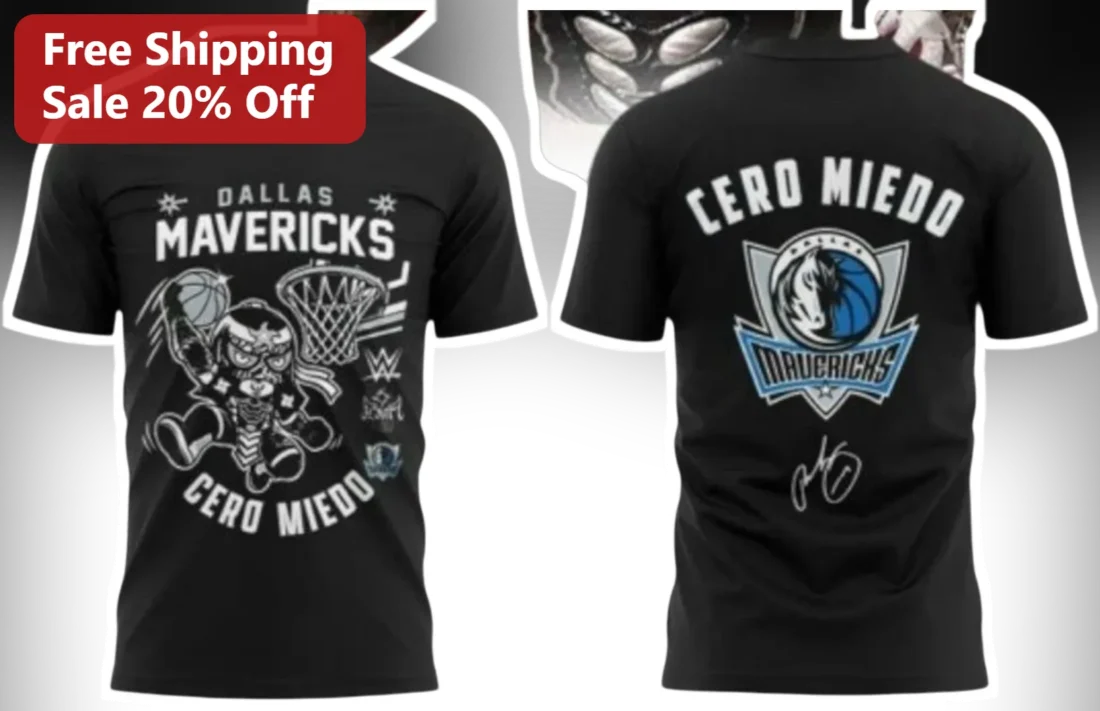Dallas Mavericks Cero Miedo Rey Mysterio Luchador Basketball Graphic Tee available at our Miami, Florida warehouse