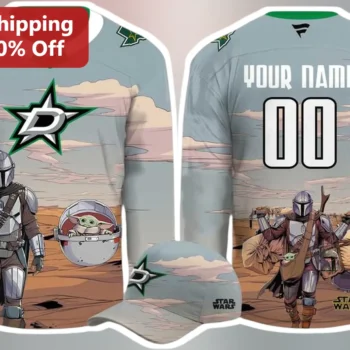 Star Wars Jersey The Mandalorian Grogu Baby Yoda Dallas Stars Hockey Fan Gift available at our Miami, Florida warehouse