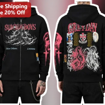Suicide Boys Grey Day Hoodie Gothic Zip Up Sweatshirt Dark Streetwear Merch available at our Miami, Florida warehouse