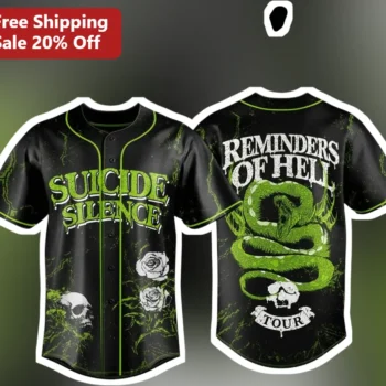 Suicide Silence Reminders Of Hell Tour Baseball Jersey Metalcore Band Merch available at our Miami, Florida warehouse