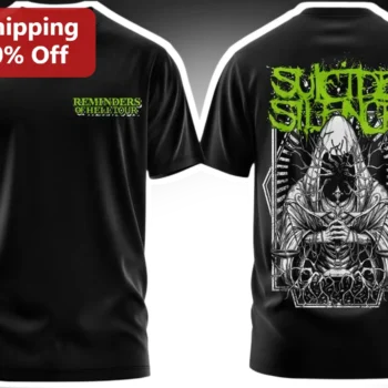 Suicide Silence Reminders Of Hell Tour Tee Deathcore Band Merch Shirt available at our Miami, Florida warehouse