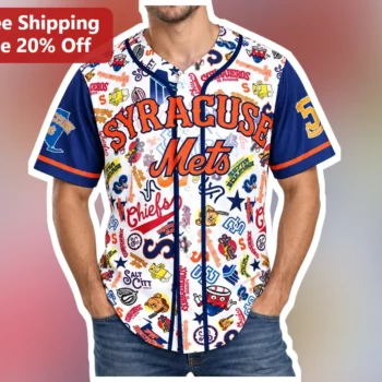 Syracuse Mets Baseball Jersey Vintage Salt City Collage Button Up Replica for Men available at our Miami, Florida warehouse