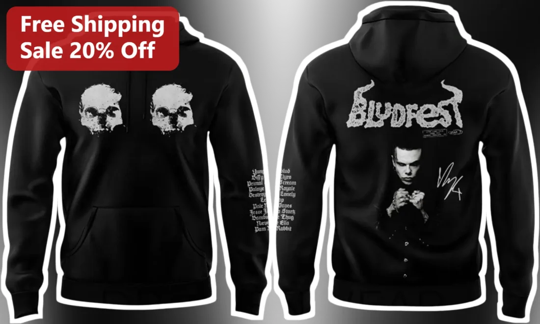 BLVDFEST Hoodie German Rap Skull Graphic Gothic Streetwear Merch available at our Miami, Florida warehouse
