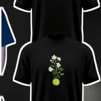 Tennis Ball Jasmine Flower Tee Botanical Sports Apparel Gift for Tennis Players available at our Miami, Florida warehouse