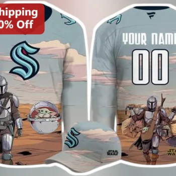 The Mandalorian Jersey Grogu Baby Yoda Seattle Kraken Hockey Style Custom Name Number Gift for Men W available at our Miami, Florida warehouse