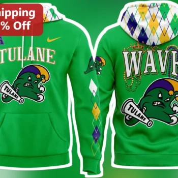 Tulane Wave Green Mascot Hoodie University Spirit Apparel available at our Miami, Florida warehouse