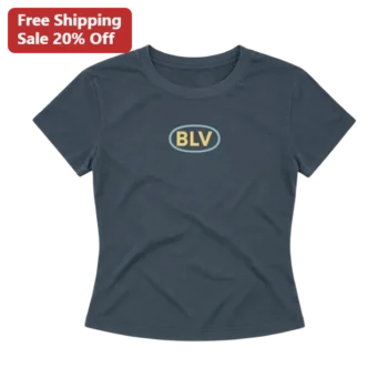 BLV Gold Serif Monogram Logo Navy Blue Women's Cropped Tee Vintage Collegiate Style available at our Miami, Florida warehouse