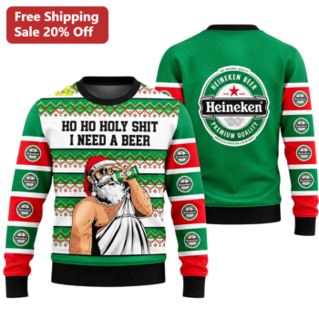 HO HO HOLY SHIT I NEED A BEER Funny Christmas Sweater Ugly Holiday Party Gift available at our Miami, Florida warehouse