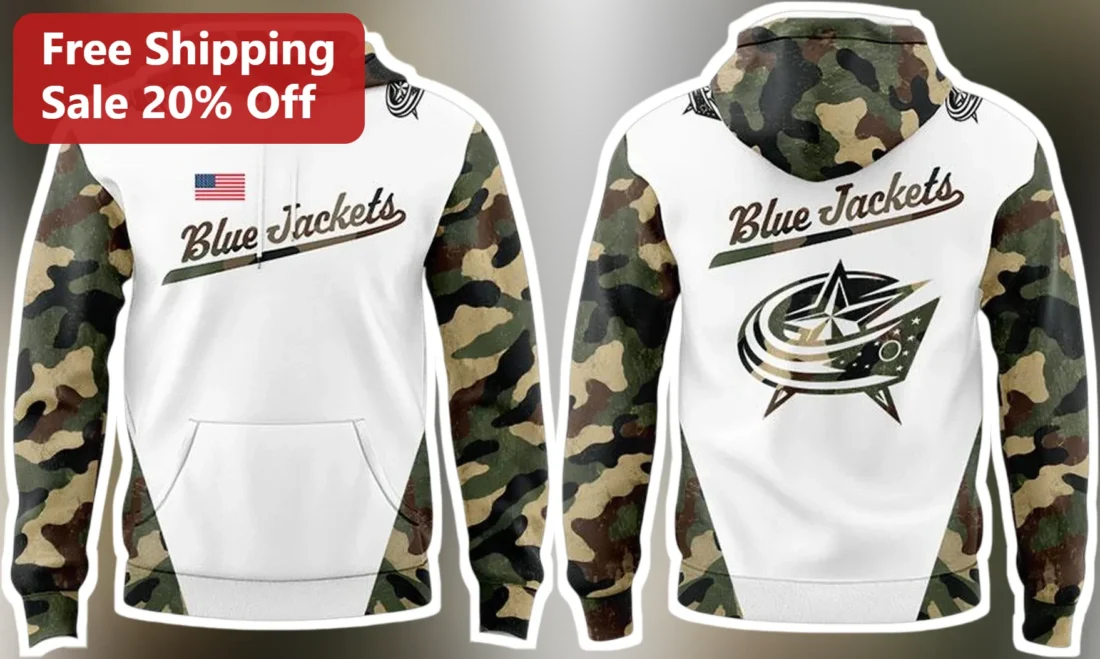 Blue Jackets Hoodie Columbus CBJ Camo Military Pullover Hockey Fan Gift available at our Miami, Florida warehouse