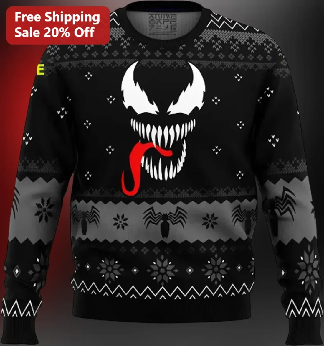 Venom Ugly Christmas Sweater Sweatshirt Marvel Comic Villain Holiday Crewneck Gift available at our Miami, Florida warehouse
