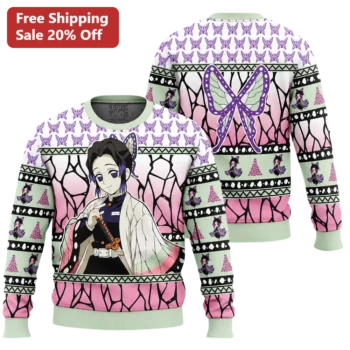 Shinobu Kocho Demon Slayer Ugly Christmas Sweater Crewneck Sweatshirt available at our Miami, Florida warehouse