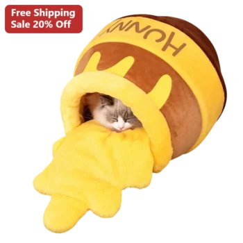 HUNNY Pet Bed Cute Honey Pot Plush Cat House Cozy Kitten Cave Gift for Cat Lovers available at our Miami, Florida warehouse