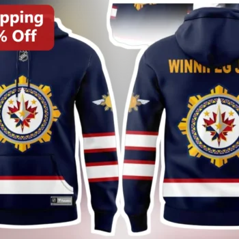Winnipeg Jets Pullover Hoodie Navy Blue NHL Fan Gear Team Logo Sweatshirt available at our Miami, Florida warehouse