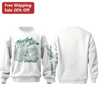 New York Jets Football Sweatshirt Retro NYC Skyline MetLife Stadium Game Day Fan Gear Apparel available at our Miami, Florida warehouse