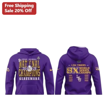 8X NCAA Baseball National Champions LSU Tigers Hoodie available at our Miami, Florida warehouse